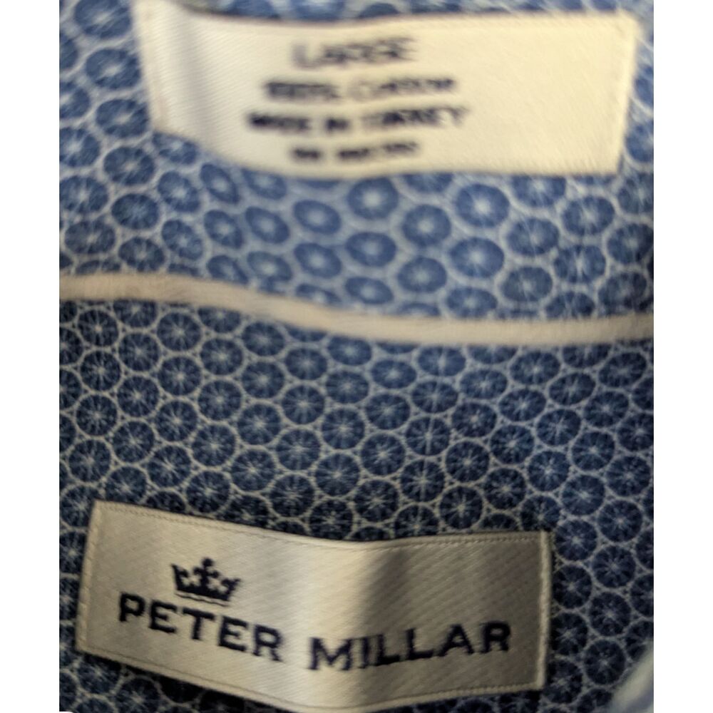 Peter Millar Large Blue Geometric Pattern Button‑… - image 2